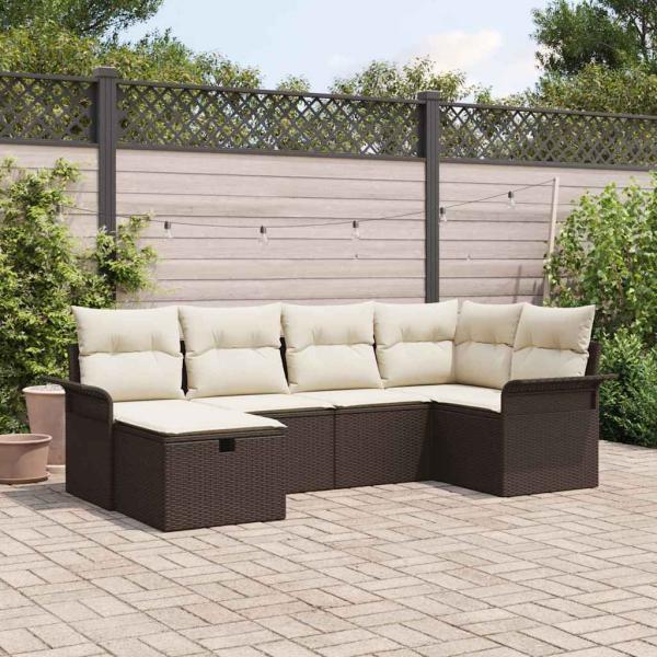 ARDEBO.de - 6-teiliges Garten Sofa Set mit Kissen aus braunem Poly Rattan, 2-Sitzer Garten Sofa mit Stauraum & Kissen aus braunem Poly Rattan