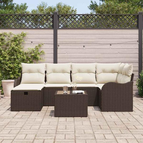 7-teiliges Garten-Sofa-Set mit Kissen Braun Poly-Rattan, 2-Sitzer Garten-Sofa mit Stauraum & Kissen Braun Poly-Rattan