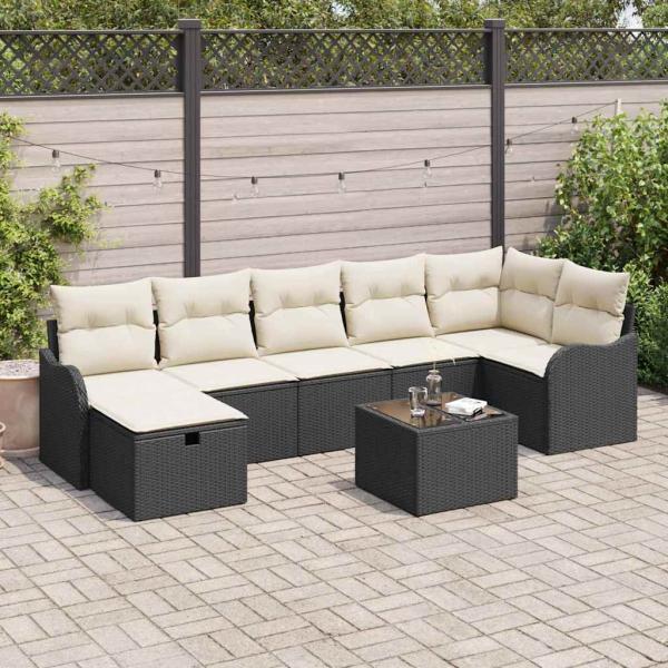 ARDEBO.de - 8-teiliges Garten-Sofa-Set mit Kissen schwarzes Poly-Rattan, 2-Sitzer Garten-Sofa mit Stauraum & Kissen schwarzes Poly-Rattan