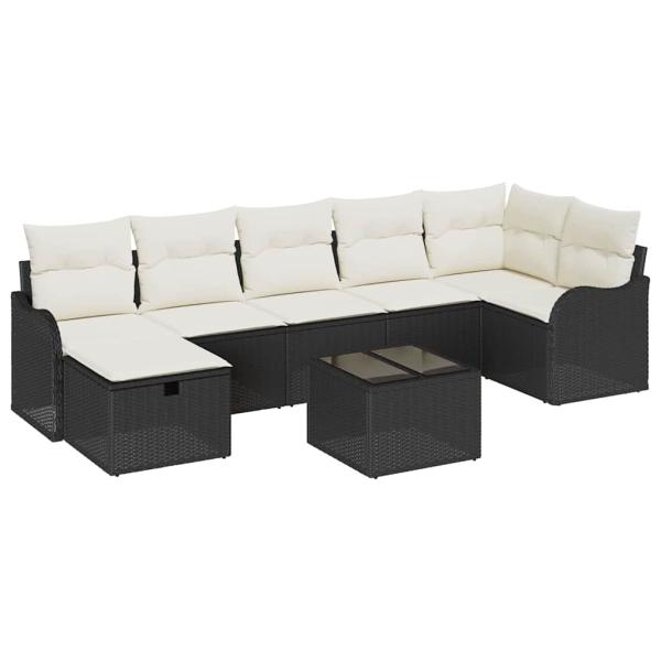 8-teiliges Garten-Sofa-Set mit Kissen schwarzes Poly-Rattan, 2-Sitzer Garten-Sofa mit Stauraum & Kissen schwarzes Poly-Rattan