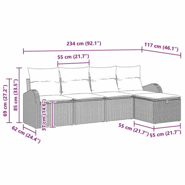 5-teilige Garten Sofa Set mit Kissen Beige Poly Rattan, 2-Sitzer Garten Sofa mit Stauraum & Kissen Beige Poly Rattan