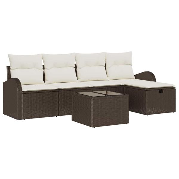 6-teiliges Garten-Sofa-Set mit Kissen Braun Poly-Rattan, 2-Sitzer Garten-Sofa mit Stauraum&Waren Braun Poly-Rattan