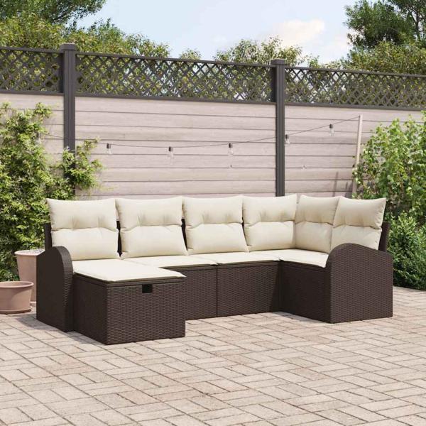 ARDEBO.de - 6-teiliges Garten-Sofa-Set mit Kissen Braun Poly Rattan, 2-Sitzer Garten-Sofa mit Stauraum & Kissen Braun Poly Rattan