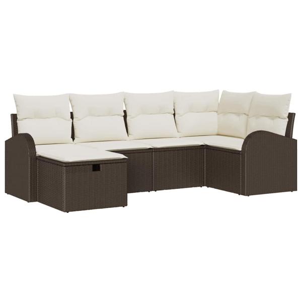 6-teiliges Garten-Sofa-Set mit Kissen Braun Poly Rattan, 2-Sitzer Garten-Sofa mit Stauraum & Kissen Braun Poly Rattan