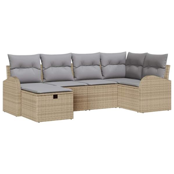 6-teiliges Garten Sofa Set mit Kissen Beige Poly Rattan, 2-Sitzer Garten Sofa mit Stauraum & Kissen Beige Poly Rattan