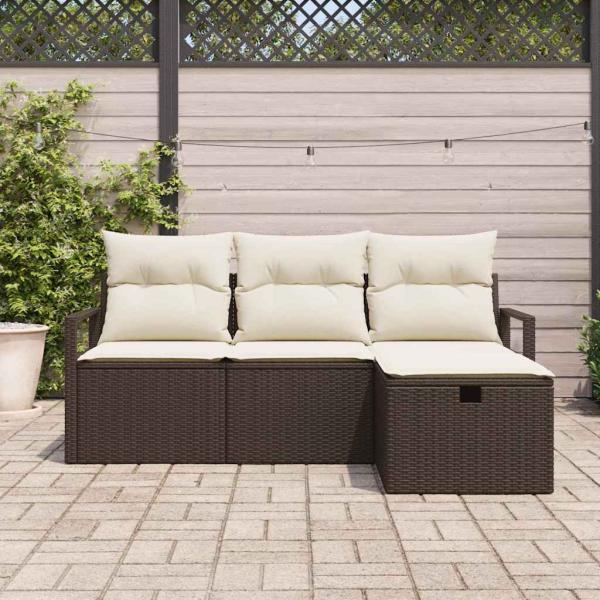 4-teiliges Garten-Sofaset mit Kissen Braun Poly-Rattan, 2-Sitzer Garten-Sofa mit Stauraum & Kissen Braun Poly-Rattan