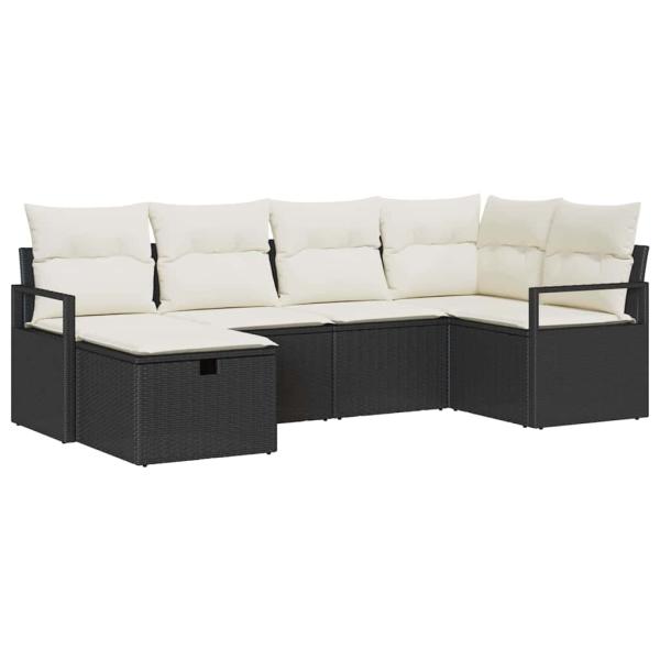 ARDEBO.de - 6-teiliges Garten-Sofa-Set mit Kissen Schwarz Poly-Rattan, 2-Sitzer Garten-Sofa mit Stauraum & Kissen Schwarz Poly-Rattan