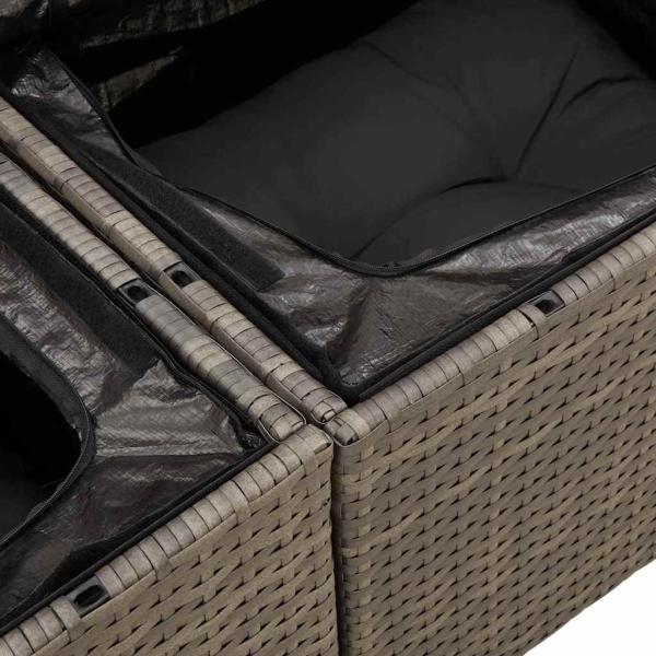 6-teiliges Garten Sofa Set mit Kissen Grau Poly Rattan, 2-Sitzer Garten Sofa mit Stauraum & Kissen Grau Poly Rattan