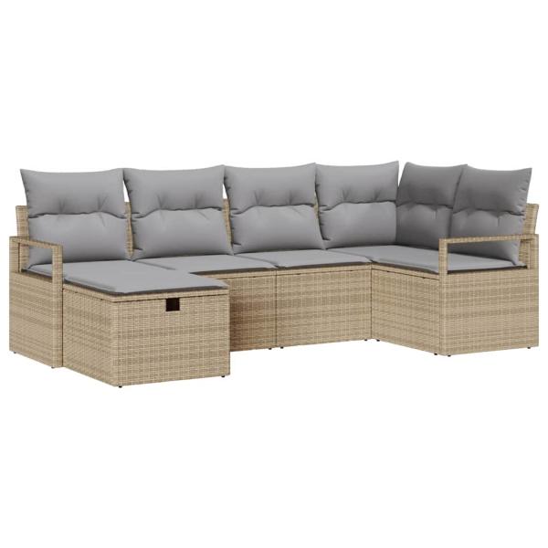 6-teiliges Garten Sofa Set mit Kissen Beiger Poly Rattan, 2-Sitzer Garten Sofa mit Stauraum& Kissen Beiger Poly Rattan