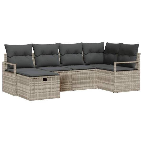 6-teiliges Garten-Sofa-Set mit Kissen Hellgraues Poly-Rattan, 2-Sitzer Garten-Sofa mit Stauraum & Kissen Grau Poly-Rattan