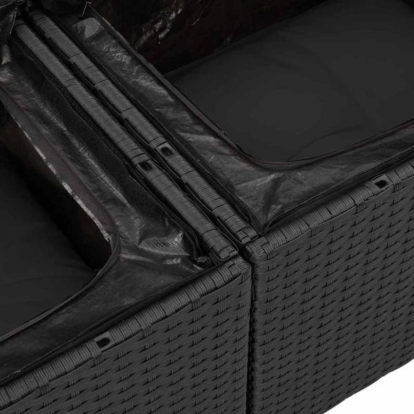 7-teiliges Garten-Sofa-Set mit Kissen Schwarz Poly Rattan, 2-Sitzer Garten-Sofa mit Stauraum & Kissen Schwarz Poly Rattan