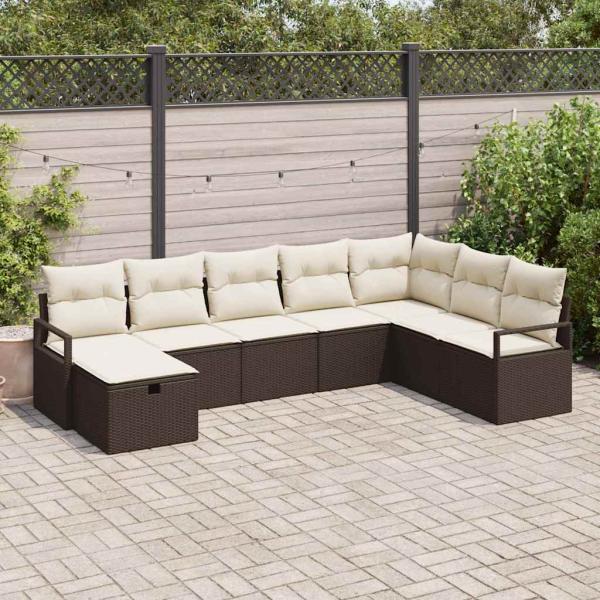 ARDEBO.de - 8-teiliges Garten Sofa Set mit Kissen Braun Poly Rattan, 2-Sitzer Garten Sofa mit Stauraum & Kissen Braun Poly Rattan