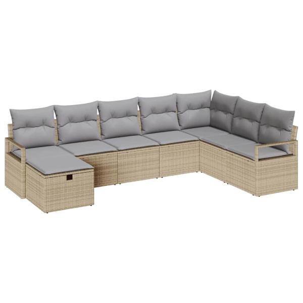 8-teiliges Garten-Sofa-Set mit Kissen in Beige aus Poly Rattan, 2-sitziges Garten-Sofa mit Stauraum und Kissen in Beige aus Poly Rattan