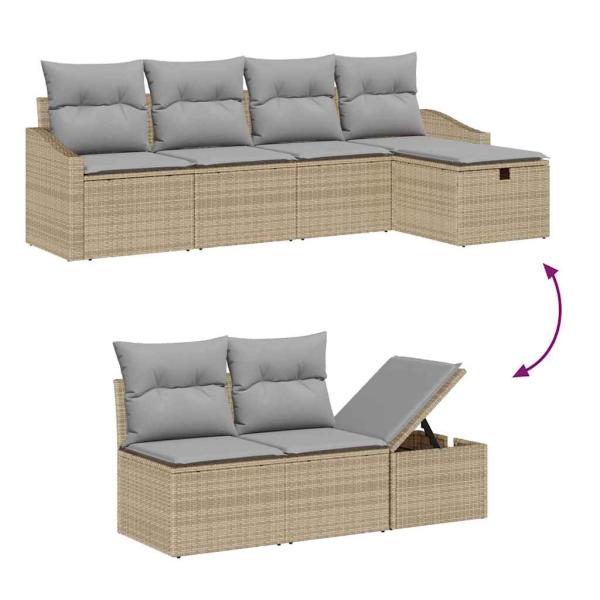 6-teiliges Garten-Sofa-Set mit Kissen Beige Poly-Rattan