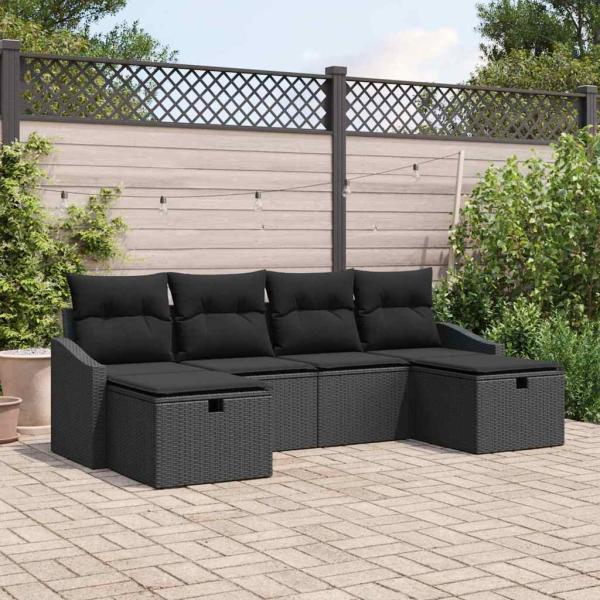 ARDEBO.de - 6-teiliges Garten Sofa Set mit Kissen Schwarz Poly Rattan