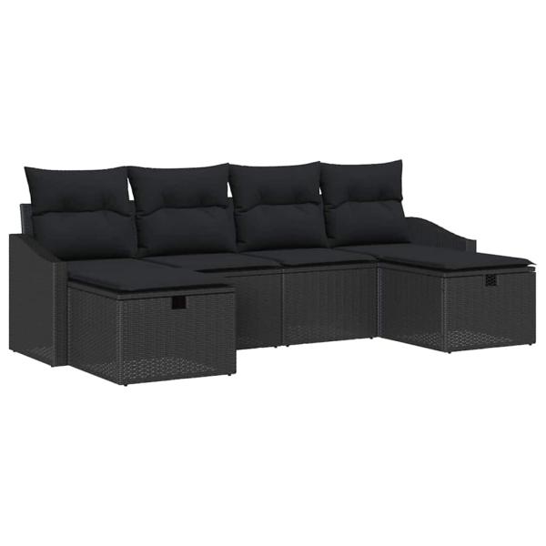 6-teiliges Garten Sofa Set mit Kissen Schwarz Poly Rattan