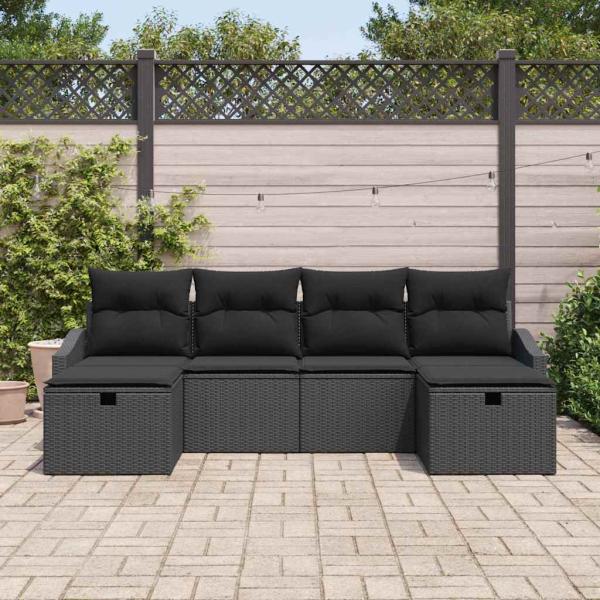 6-teiliges Garten Sofa Set mit Kissen Schwarz Poly Rattan