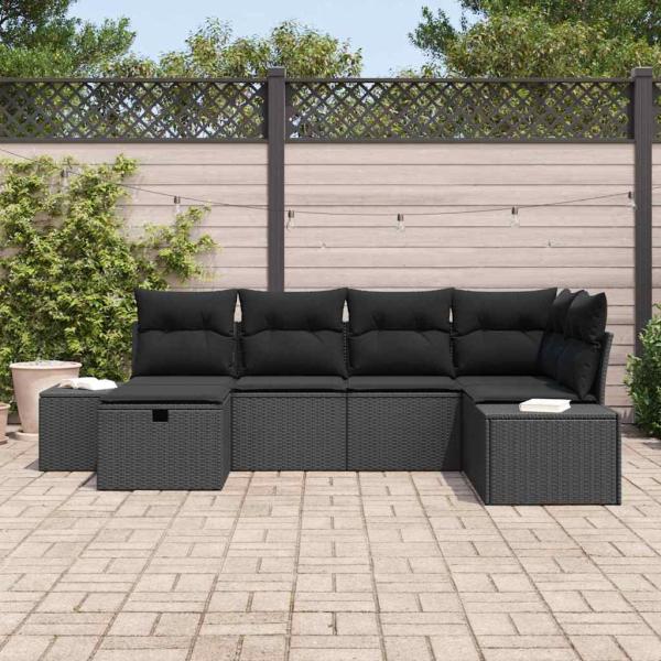ARDEBO.de - 6-teiliges Garten Sofa Set mit Kissen aus schwarzem Poly Rattan