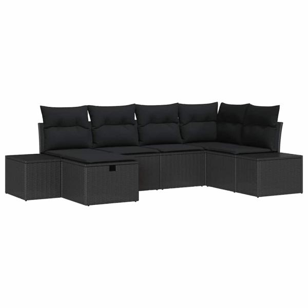 6-teiliges Garten Sofa Set mit Kissen aus schwarzem Poly Rattan