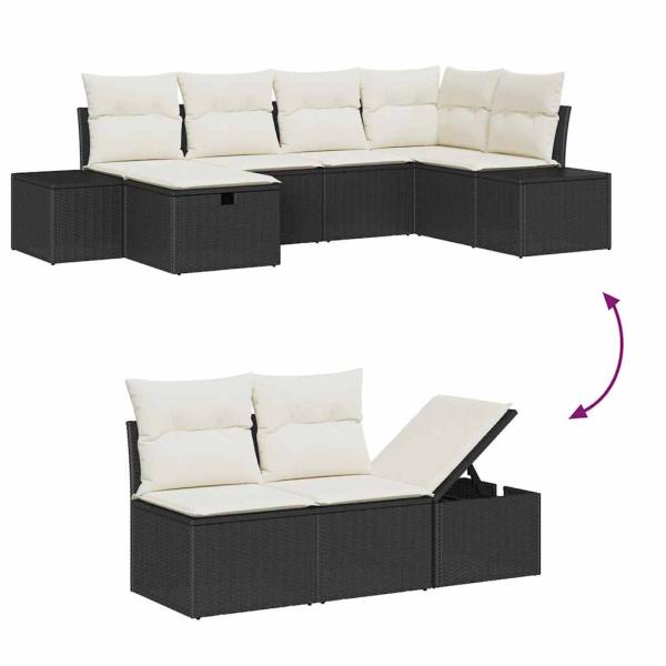 7-teiliges Garten Sofa Set mit Kissen Schwarz Poly Rattan