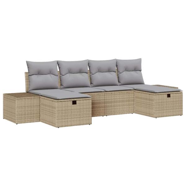 6-teiliges Garten Sofa Set mit Kissen Beige Poly Rattan