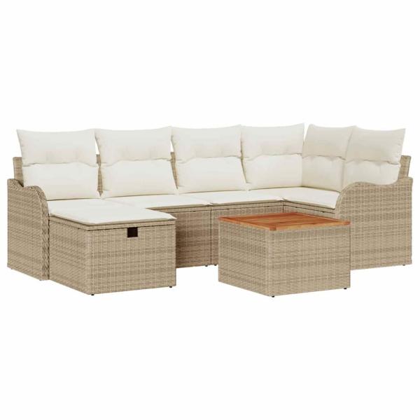 7-teiliges Gartensofa-Set mit Kissen Beige Poly-Rattan, 2-Sitzer Gartensofa mit Stauraum & Kissen Beige Poly-Rattan