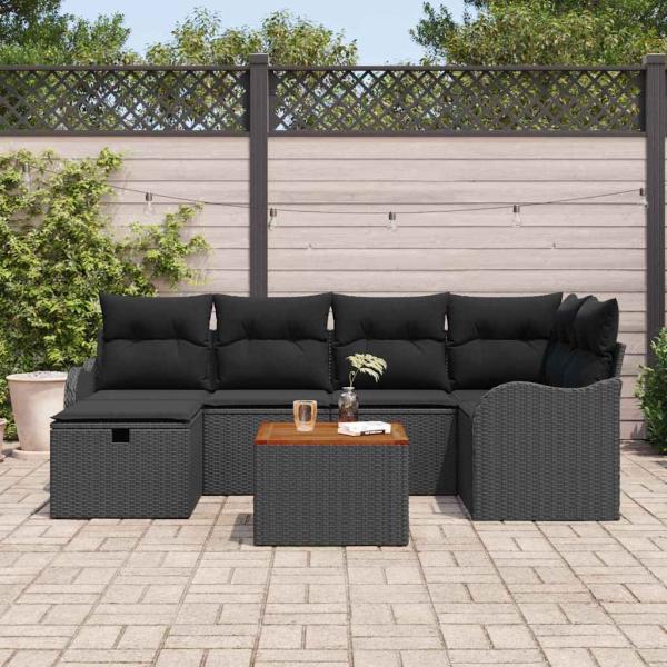 ARDEBO.de - 7-teiliges Garten Sofaset mit Polstern Schwarzes Poly Rattan, 2-Sitzer Garten Sofa mit Stauraum & Polstern Schwarzes Poly Rattan