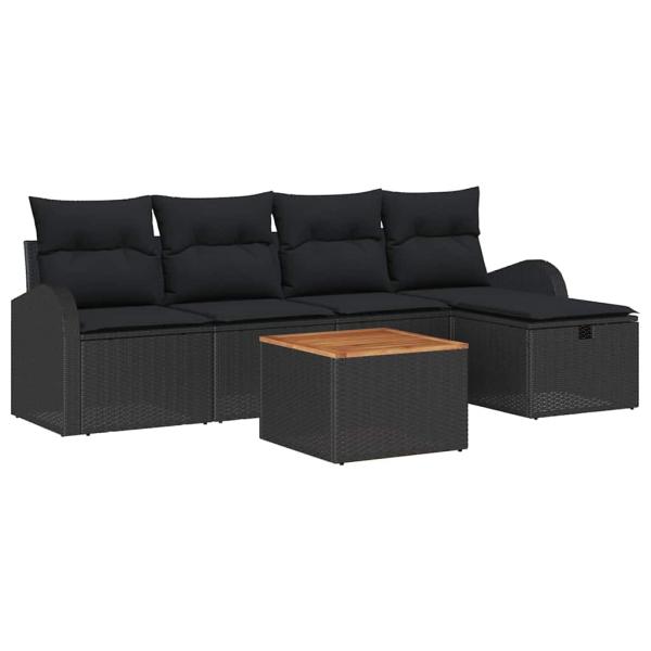 Gartensofa-set 6 Stk. Schwarz Poly Rattan
