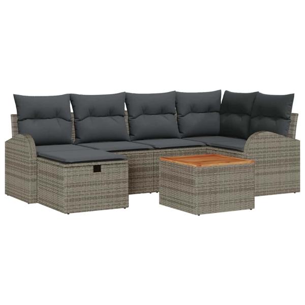 7-teiliges Garten-Sofa-Set mit Kissen Grau Poly-Rattan, 2-Sitzer-Garten-Sofa mit Stauraum & Kissen Grau Poly-Rattan