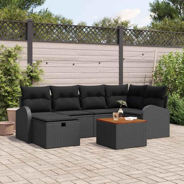 ARDEBO.de - Gartensofa-set 7 Stk. Schwarz Poly Rattan