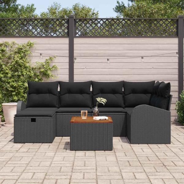 Gartensofa-set 7 Stk. Schwarz Poly Rattan