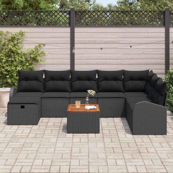Gartensofa-set 9 stk. Schwarz Poly Rattan