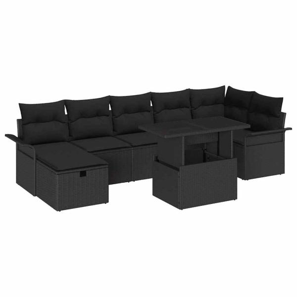 Gartensofa-set 8 Stk. Schwarz Poly-Rattan