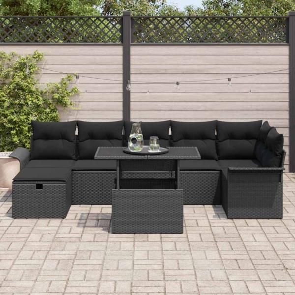 Gartensofa-set 8 Stk. Schwarz Poly-Rattan