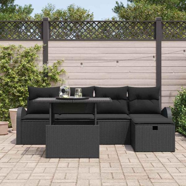 Gartensofa-set 6 Stk. Schwarz Poly-Rattan