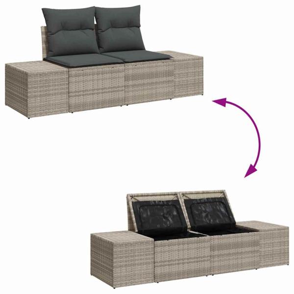 7-teiliges Garten-Sofa-Set mit Kissen Hellgrau Poly Rattan