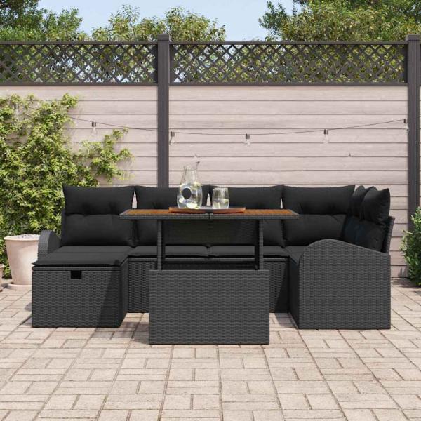 Garten-Sofa-Set 7 Stk. Schwarz Poly-Rattan