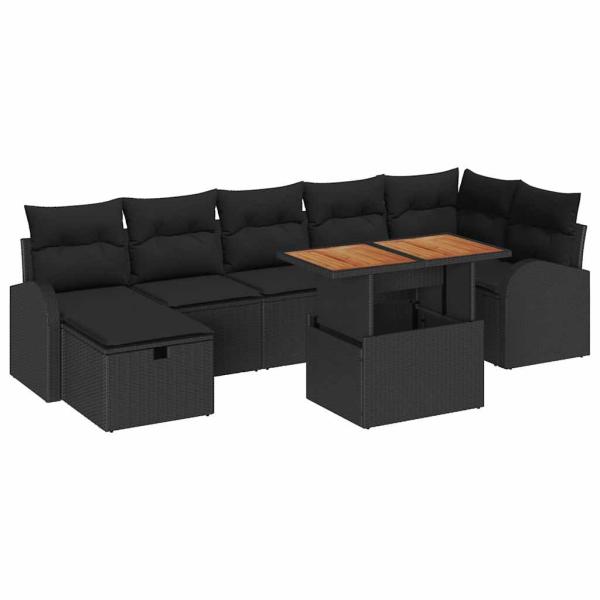 ARDEBO.de - 8-teiliges Garten-Sofa-Set mit Kissen Schwarz Poly-Rattan, 2-Sitzer Garten-Sofa mit Stauraum & Kissen Schwarz Poly-Rattan