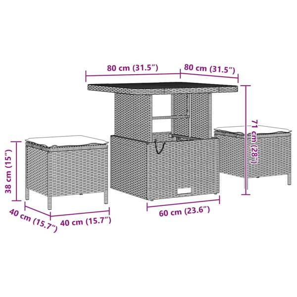 10-teiliges Garten-Sofa-Set mit Kissen Graues Poly-Rattan Akazie, 3-teiliges Garten-Ess-Set mit Kissen Graues Poly-Rattan Akazie