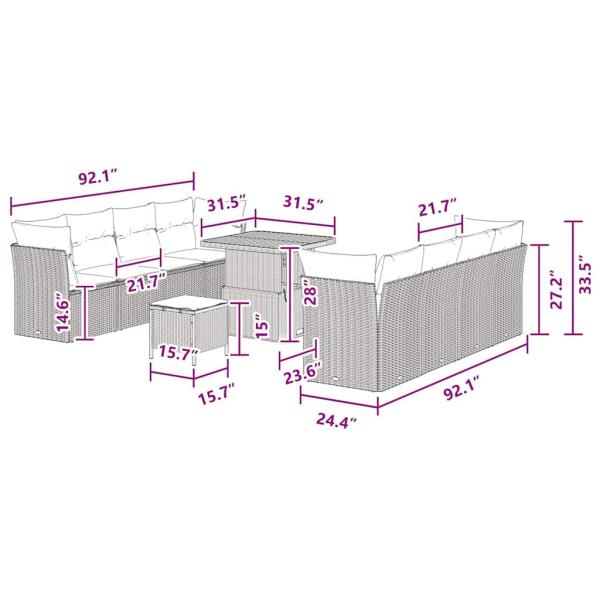 11-teiliges Garten-Sofa-Set mit Kissen Schwarz Poly-Rattan Akazie, 3-teiliges Garten-Dining-Set mit Kissen Schwarz Poly-Rattan Akazie