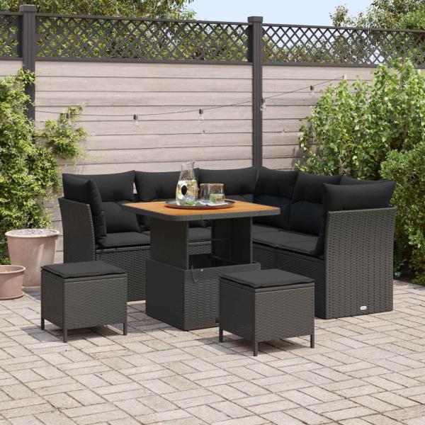 ARDEBO.de - Gartensofa-set 8 pcs Schwarz Poly-Rattan