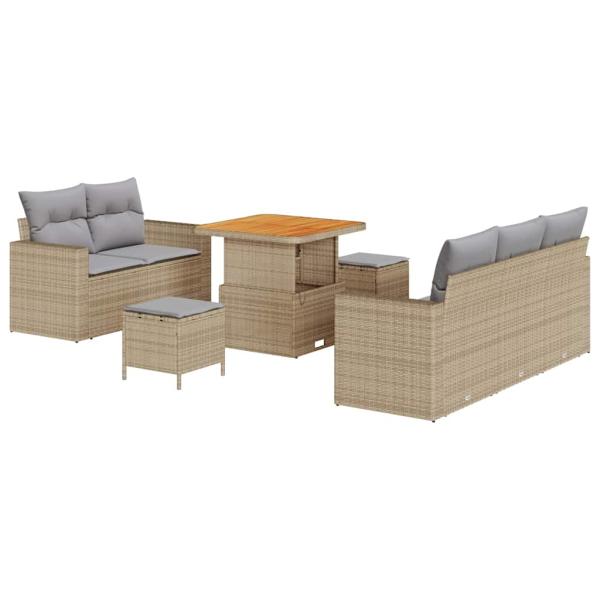 ARDEBO.de - 8-teiliges Garten Sofa Set mit Kissen Beige Poly Rattan Akazie, 3-teiliges Garten Esszimmer Set mit Kissen Beige Poly Rattan Akazie