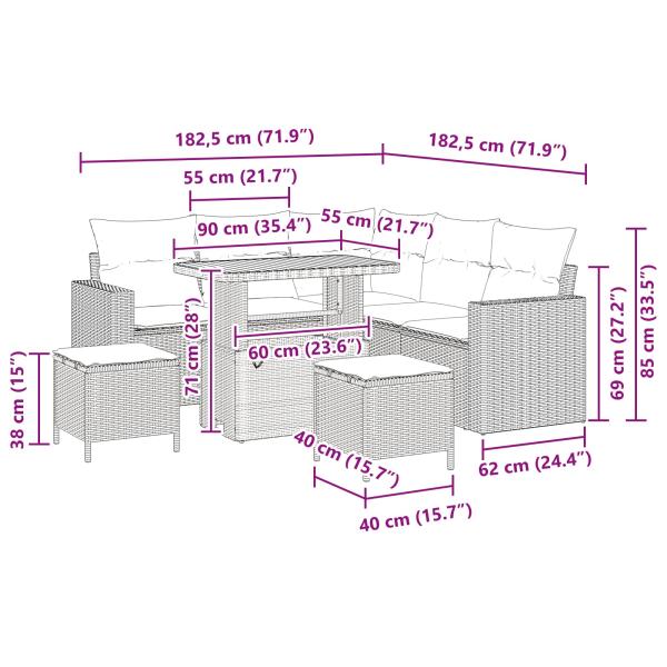 8-teiliges Garten Sofa Set mit Kissen Schwarz Poly Rattan Akazie, 3-teiliges Garten Essset mit Kissen Schwarz Poly Rattan Akazie