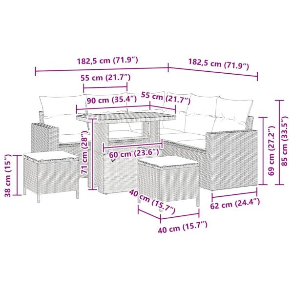 8-teiliges Garten Sofa Set mit Kissen Beige Poly Rattan Akazie, 3-teiliges Garten Esstisch Set mit Kissen Beige Poly Rattan Akazie