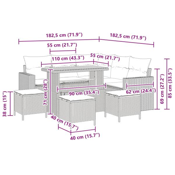 9-teilige Garten Sofa Set mit Kissen Schwarz Poly Rattan Akazie, 4-teiliges Garten Essset mit Kissen Schwarz Poly Rattan Akazie