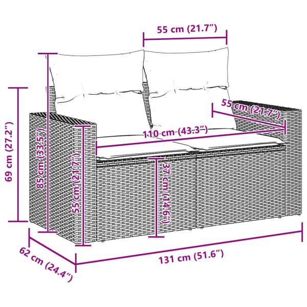 9-teiliges Garten-Sofa-Set mit Kissen Graues Poly-Rattan Akazie, 3-teiliges Garten-Dining-Set mit Kissen Graues Poly-Rattan Akazie