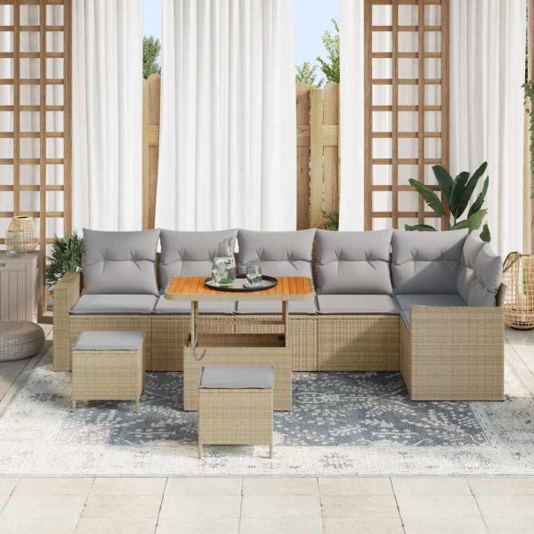 Gartensofa-set 9 stk. Beige Poly-Rattan