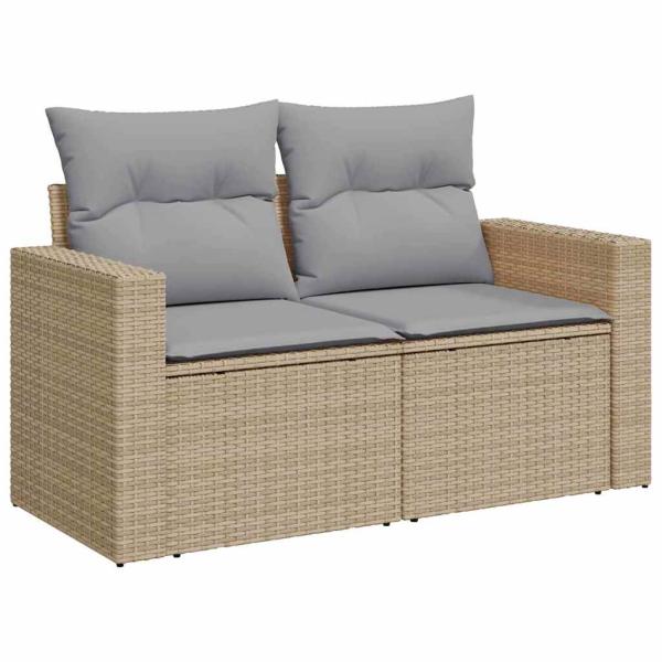 12-teiliges Garten-Sofa-Set mit Kissen Beigefarbenes Poly-Rattan Akazie, 3-teiliges Garten-Essgruppen-Set mit Kissen Beigefarbenes Poly-Rattan Akazie