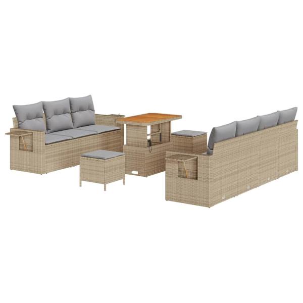 10-teiliges Garten Sofa Set mit Kissen Beige Poly Rattan, 3-teiliges Garten Ess Set mit Kissen Beige Poly Rattan