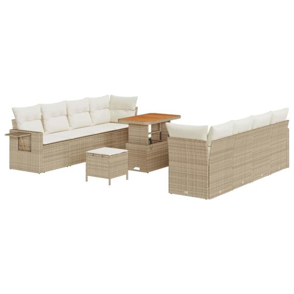 11-teiliges Garten Sofa Set mit Kissen Beige Poly Rattan, 3-teiliges Garten Essset mit Kissen Beige Poly Rattan